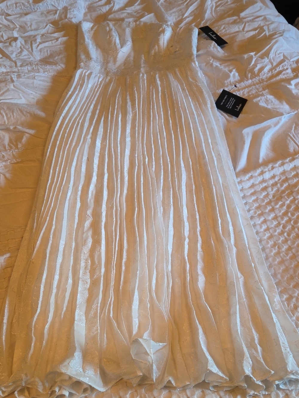 Lulus Strapless White Pleated Maxi Dress